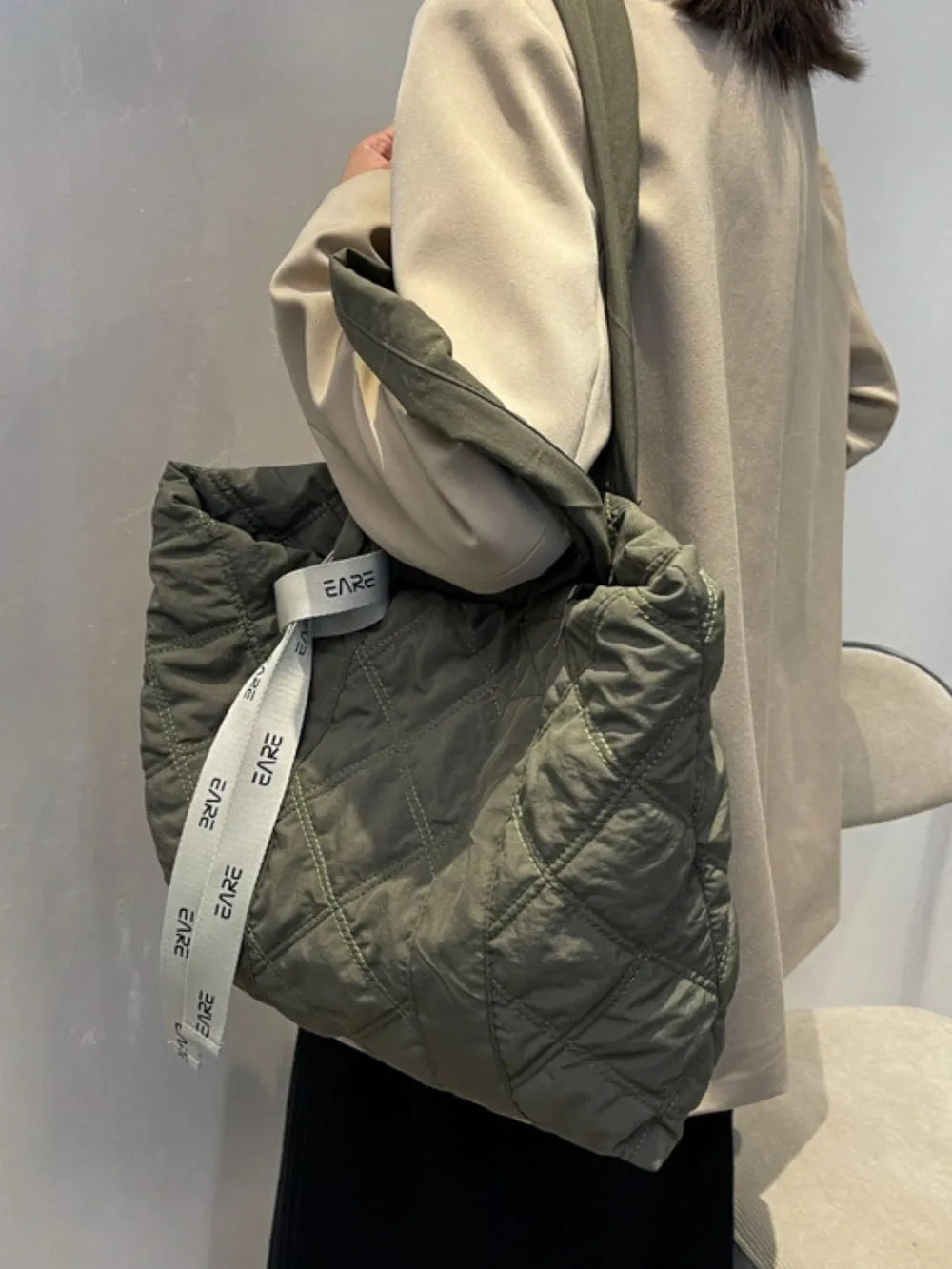 Quilted Nylon Large Tote Bag - Premium Tote Bag from Trendsi - Just $39.99! Shop now at Handbags Specialist Headquarter