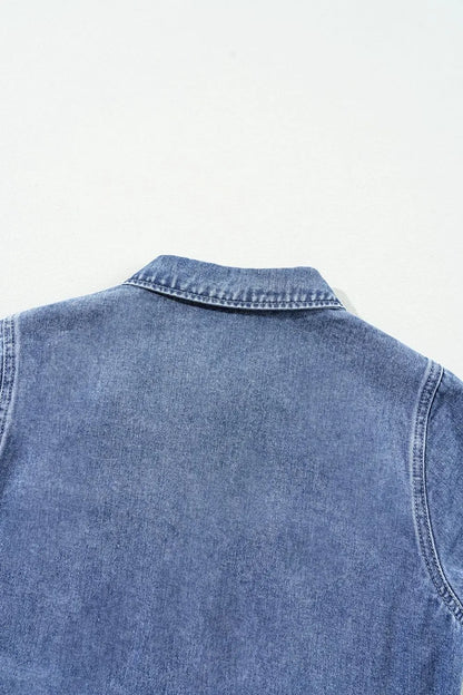 Chest Pocket Front Buttoned Folded Edge Denim Short Sleeve Romper - Premium Women / Jeans & Denim from Trendsi - Just $62.04! Shop now at Handbags Specialist Headquarter