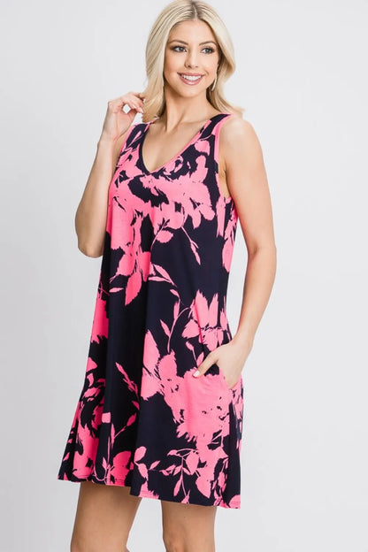 Heimish Full Size Floral V-Neck Tank Dress with Pockets - Premium Dresses from Trendsi - Just $35.99! Shop now at Handbags Specialist Headquarter
