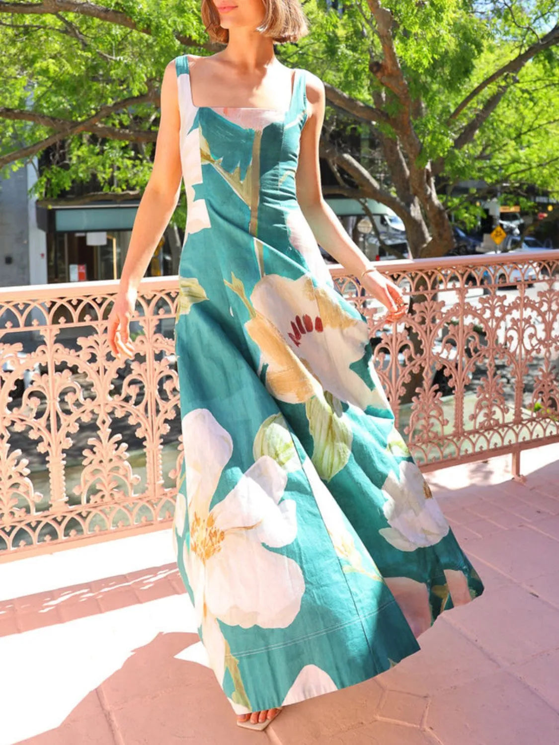 Printed Square Neck Maxi Dress - Premium Maxi Dress from Trendsi - Just $32.99! Shop now at Handbags Specialist Headquarter