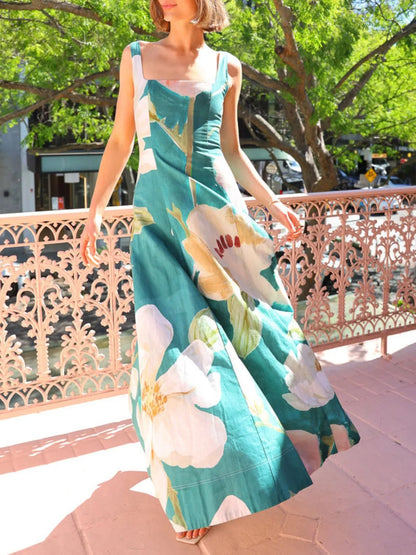 Printed Square Neck Maxi Dress - Premium Maxi Dress from Trendsi - Just $32.99! Shop now at Handbags Specialist Headquarter