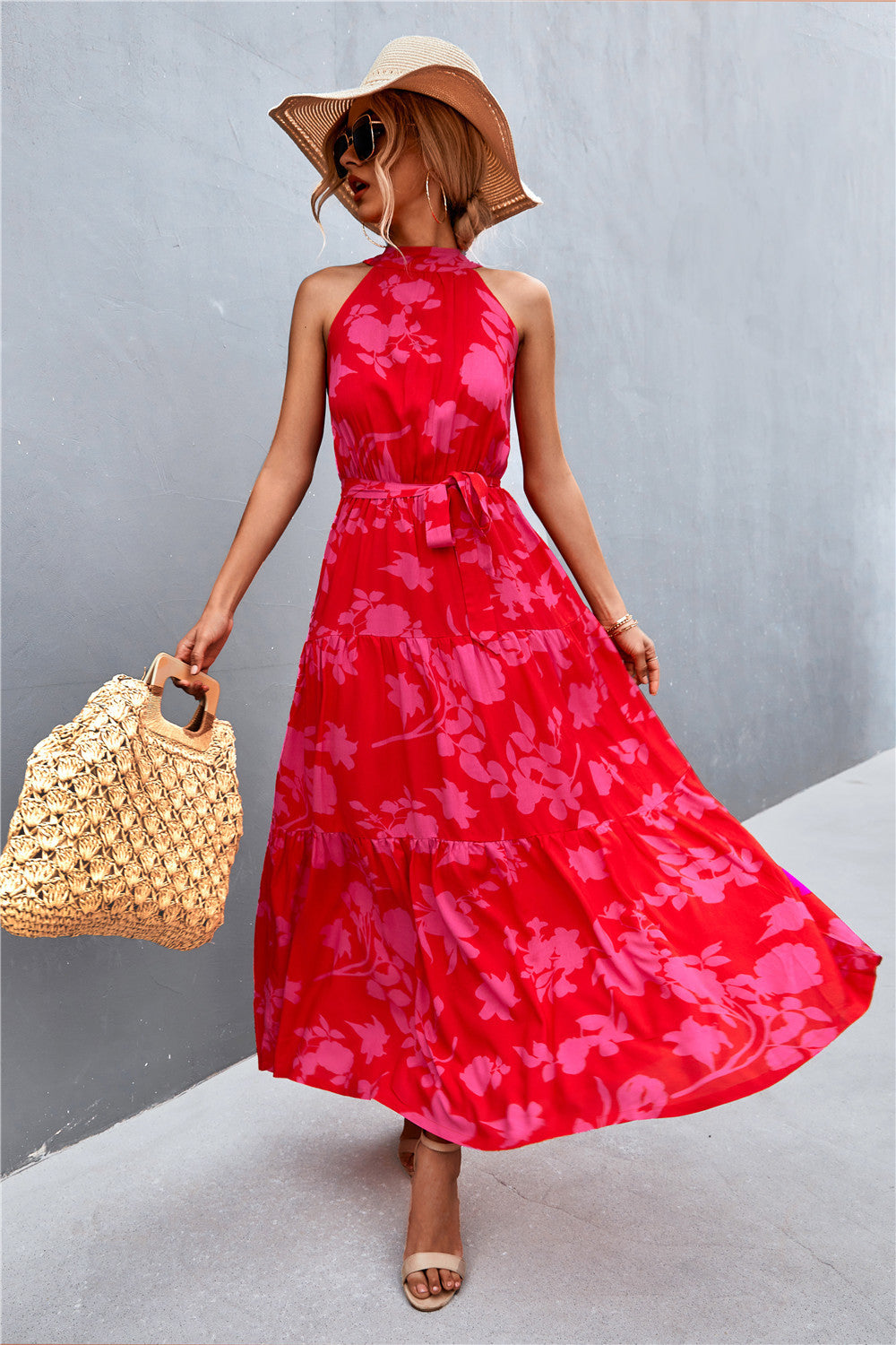 Printed Sleeveless Tie Waist Maxi Dress - Premium Maxi Dress from Trendsi - Just $36.99! Shop now at Handbags Specialist Headquarter