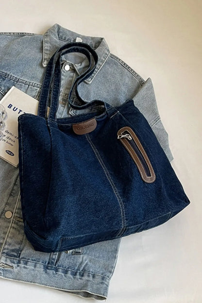 Medium Denim Tote Bag - Premium Tote Bag from Trendsi - Just $32.99! Shop now at Handbags Specialist Headquarter