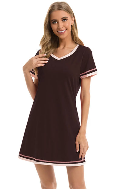 Contrast Trim Short Sleeve Lounge Dress - Premium Sleepwear from Trendsi - Just $26! Shop now at Handbags Specialist Headquarter
