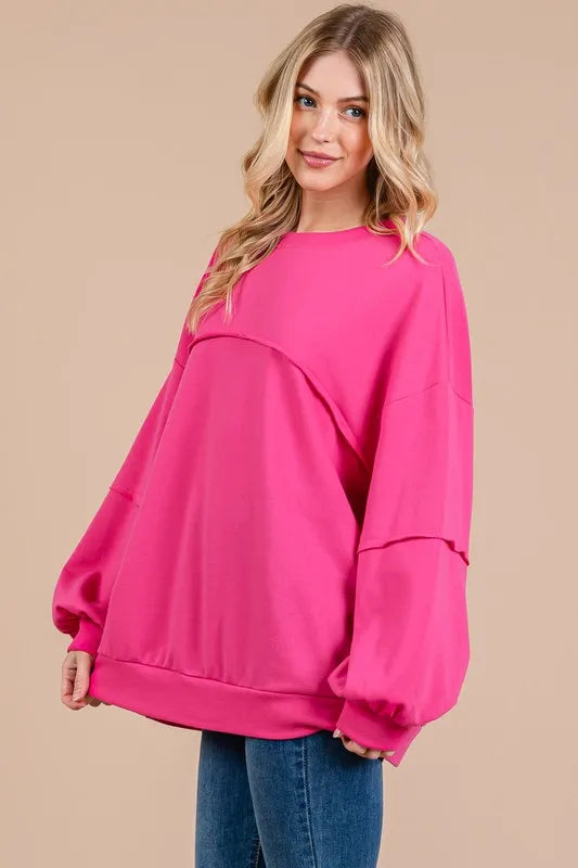 Ces Femme Exposed Seam Long Sleeve Sweatshirt - Premium Men's Sweatshirts from Trendsi - Just $47.90! Shop now at Handbags Specialist Headquarter