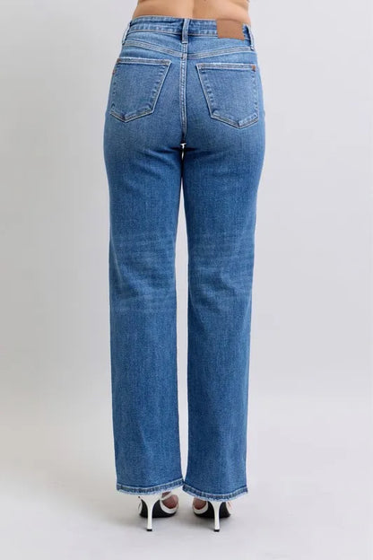 Judy Blue Full Size High Waist V-Front Vintage Wash Straight Jeans Plus Size - Premium Women / Jeans & Denim from Trendsi - Just $63.99! Shop now at Handbags Specialist Headquarter