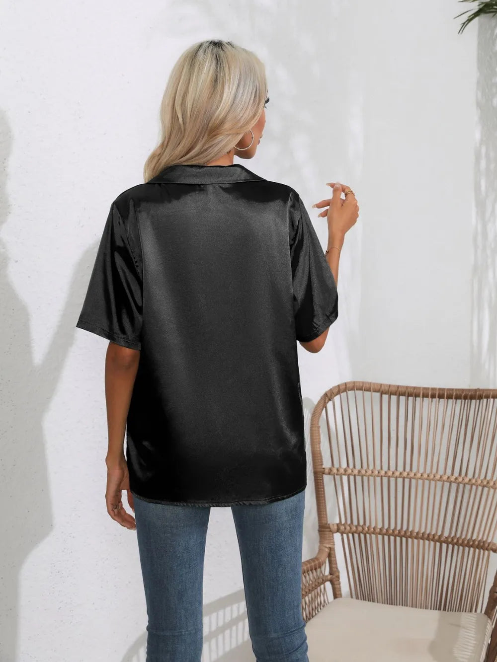 Button Down Short Sleeve Shirt - Premium Women's Down Shirt Tops from Trendsi - Just $19.48! Shop now at Handbags Specialist Headquarter