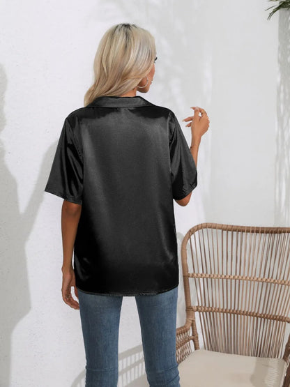 Button Down Short Sleeve Shirt - Premium Women's Down Shirt Tops from Trendsi - Just $19.48! Shop now at Handbags Specialist Headquarter