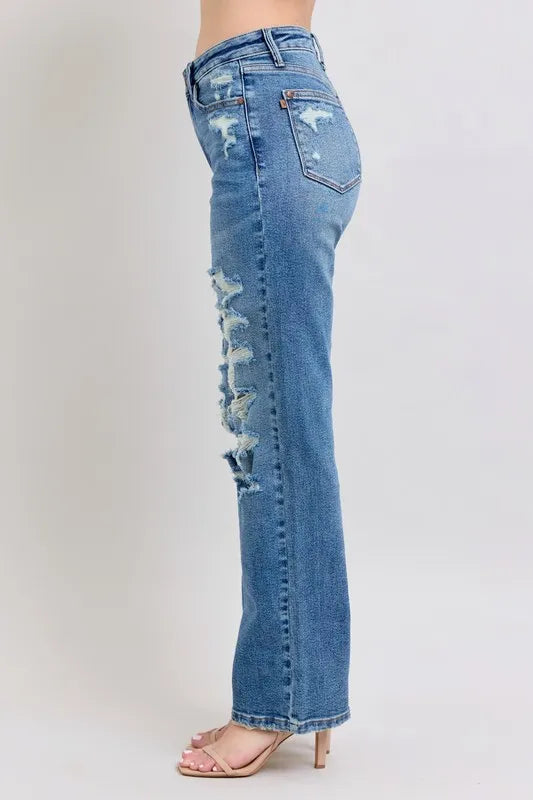 Judy Blue Full Size High Waist Heavy Destroy Straight Jeans Plus Size - Premium Women / Jeans & Denim from Trendsi - Just $62.99! Shop now at Handbags Specialist Headquarter