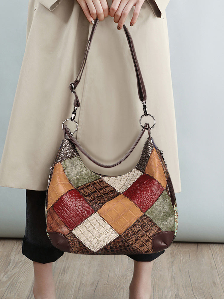 Grandeur Stitch Leather Shoulder Tote Bag