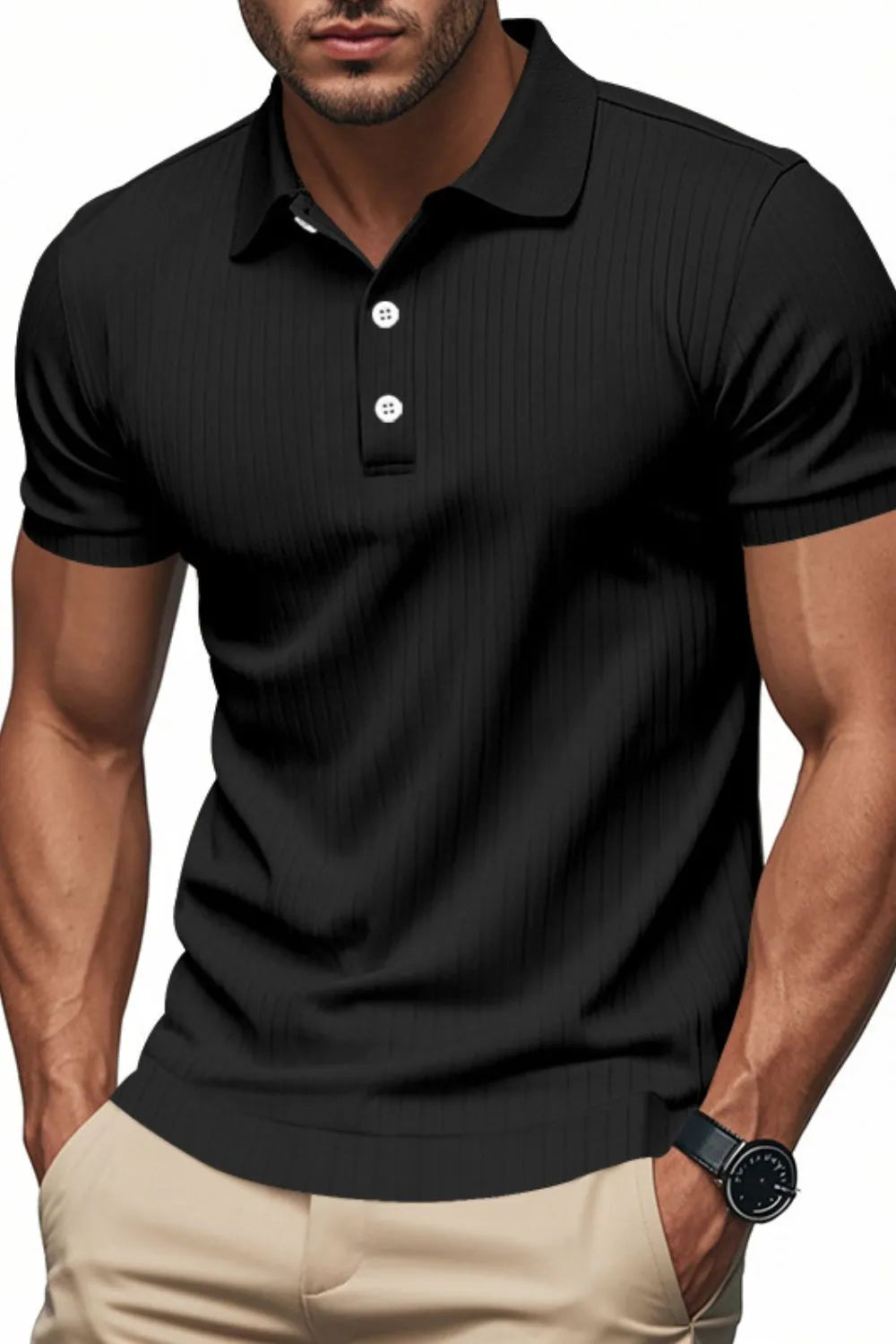 Men's Full Size Ribbed Short Sleeve Polo Plus Size - Premium Men's Polo shirt from Trendsi - Just $30.99! Shop now at Handbags Specialist Headquarter
