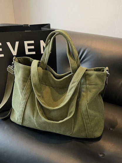 Corduroy Solid Large Tote Bag - Premium Tote Bag from Trendsi - Just $39.99! Shop now at Handbags Specialist Headquarter