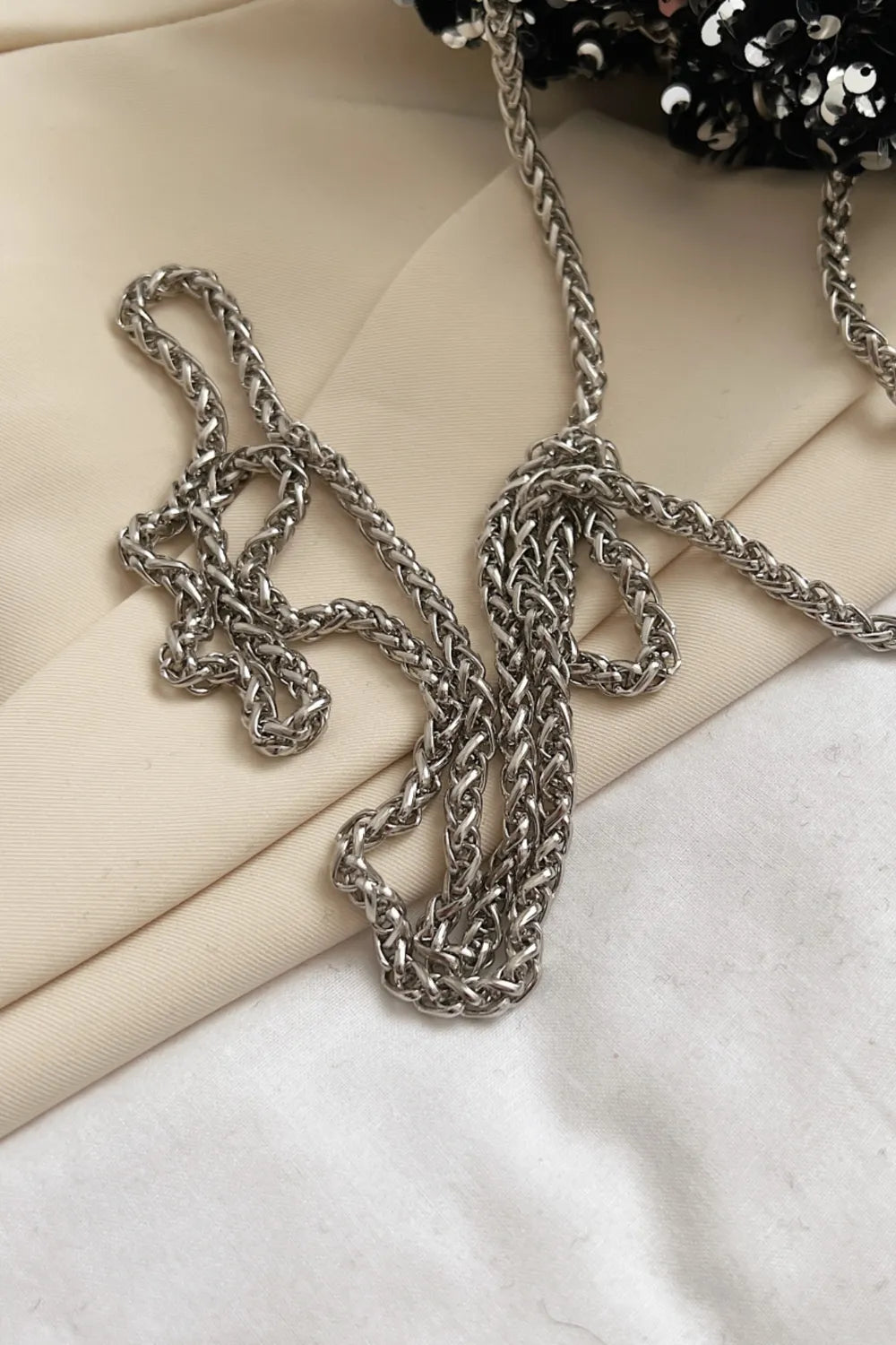 Sequin Chain Drawstring Bucket Bag - Premium Crossbody Bag from Trendsi - Just $21.99! Shop now at Handbags Specialist Headquarter