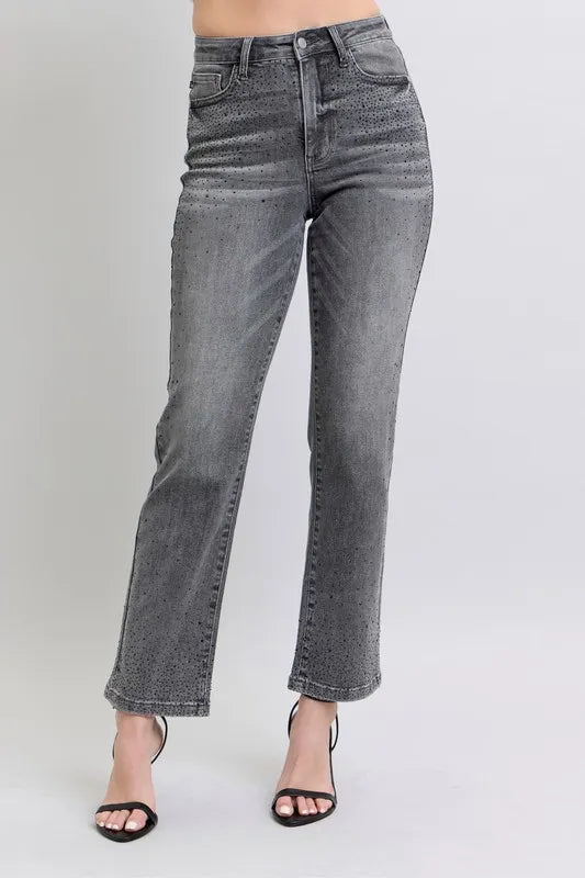 Judy Blue Full Size High Waist Rhinestone Straight Jeans Plus Size - Premium Women / Jeans & Denim from Trendsi - Just $81.99! Shop now at Handbags Specialist Headquarter