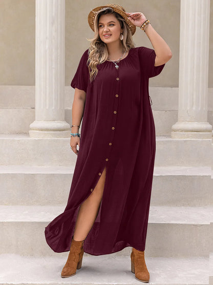 Plus Size Round Neck Half Sleeve Dress - Premium Dresses from Trendsi - Just $45.99! Shop now at Handbags Specialist Headquarter