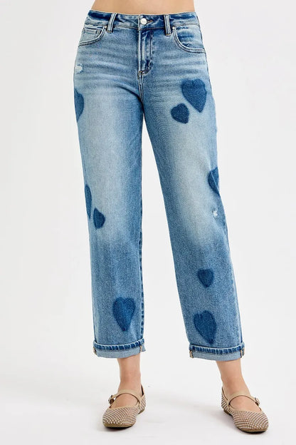 RISEN Full Size Mid Rise Fit-boyfriend Heart Shade Jeans Plus Size - Premium Women / Jeans & Denim from Trendsi - Just $67.99! Shop now at Handbags Specialist Headquarter