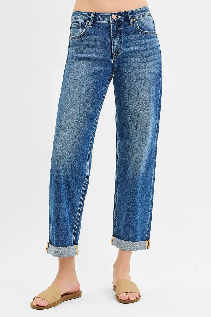 RISEN Full Size Mid Rise Boyfriend Roll Up Jeans Plus Size - Premium Women / Jeans & Denim from Trendsi - Just $66.99! Shop now at Handbags Specialist Headquarter