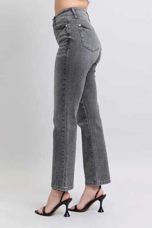 Judy Blue Full Size High Waist Rhinestone Straight Jeans Plus Size - Premium Women / Jeans & Denim from Trendsi - Just $81.99! Shop now at Handbags Specialist Headquarter