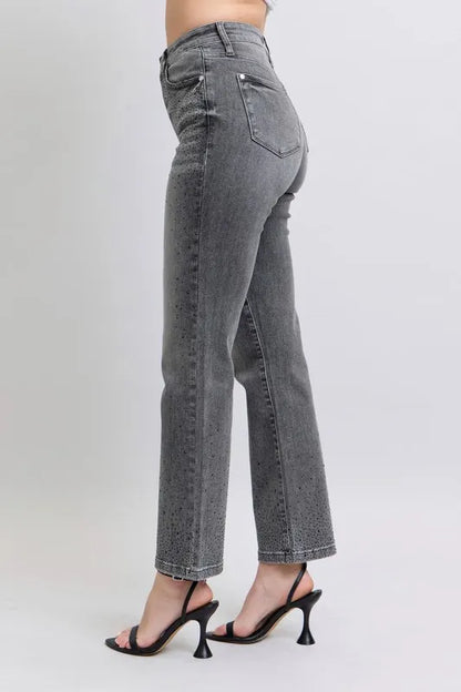 Judy Blue Full Size High Waist Rhinestone Straight Jeans Plus Size - Premium Women / Jeans & Denim from Trendsi - Just $81.99! Shop now at Handbags Specialist Headquarter