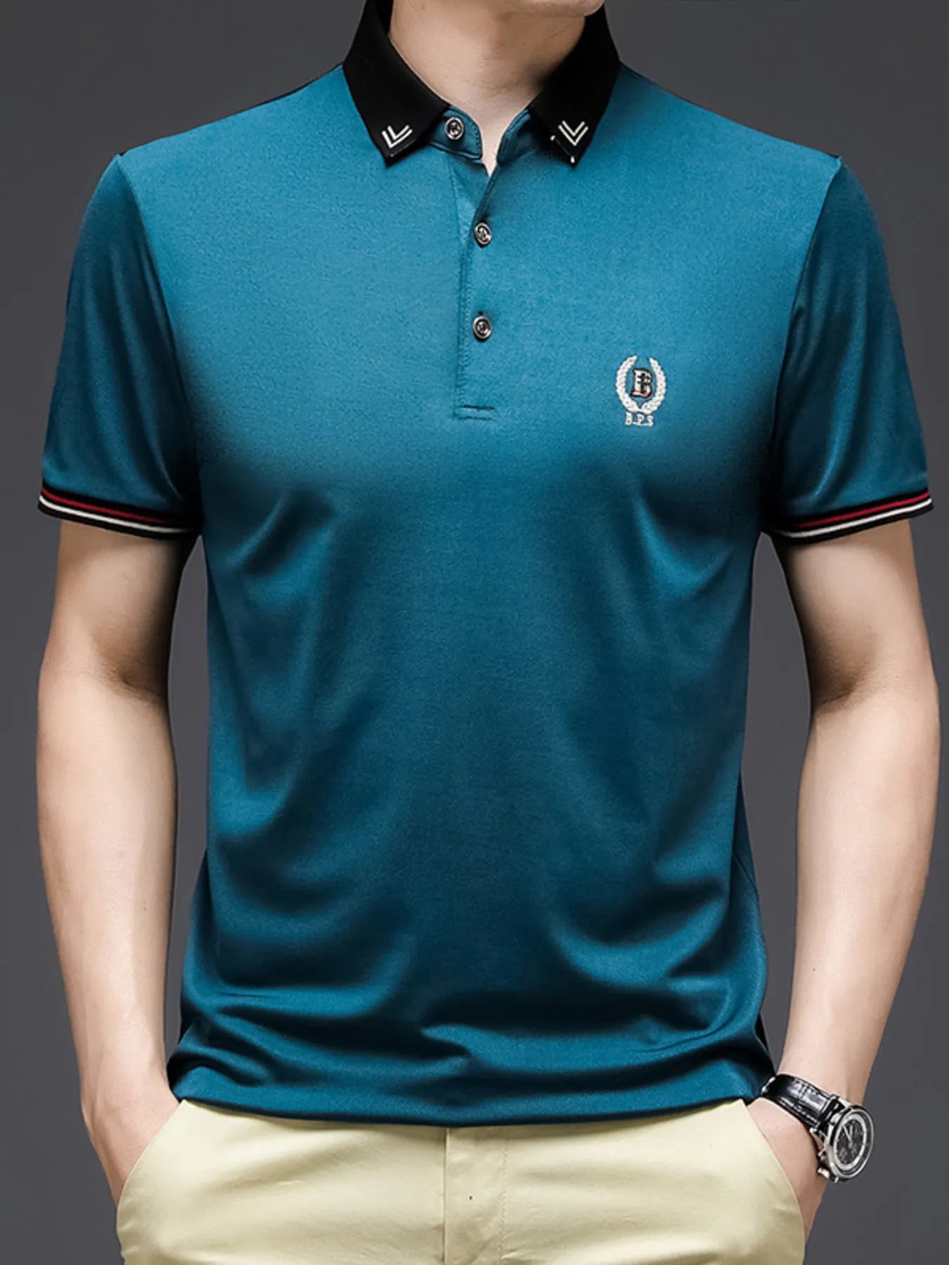 Men's Plus Size Short Sleeve Collar Polo Shirt - Premium Men's Polo shirt from Trendsi - Just $36.99! Shop now at Handbags Specialist Headquarter