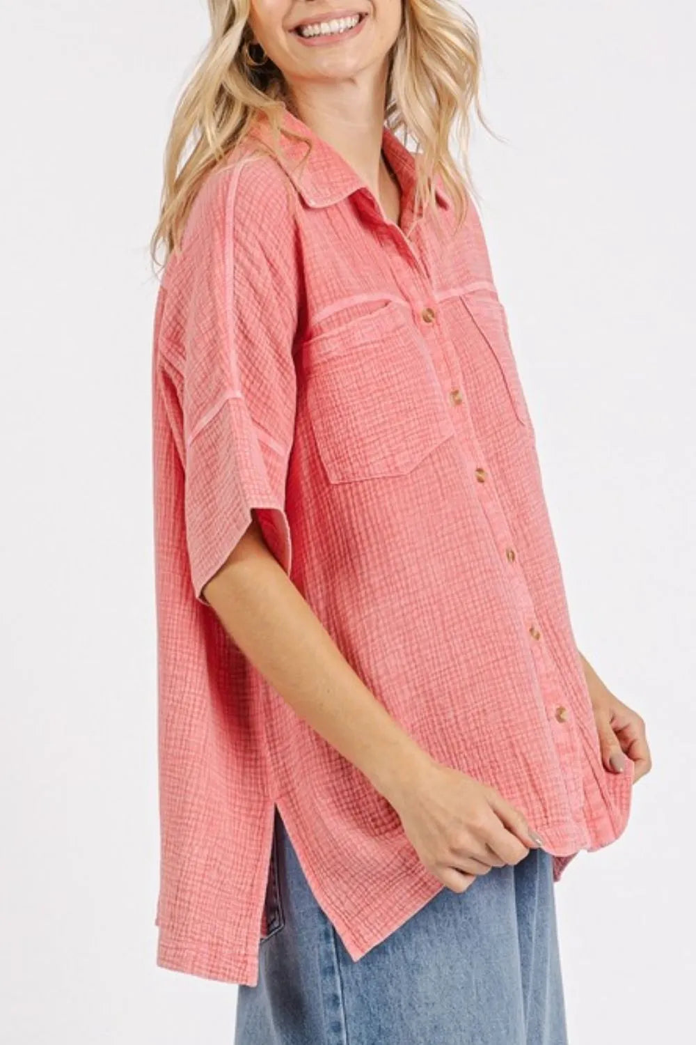 Mittoshop Mineral Wash Gauze Oversized Short Sleeve Shirt - Premium Women / Jeans & Denim from Trendsi - Just $50.74! Shop now at Handbags Specialist Headquarter