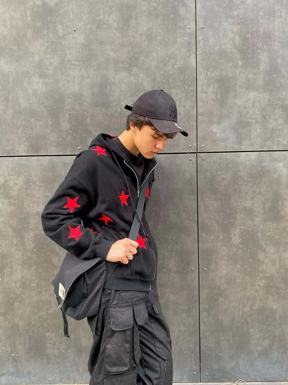 Men's Contrast Star Hooded Zip Up Hoodie - Premium Men's Sweatshirts from Trendsi - Just $35.58! Shop now at Handbags Specialist Headquarter