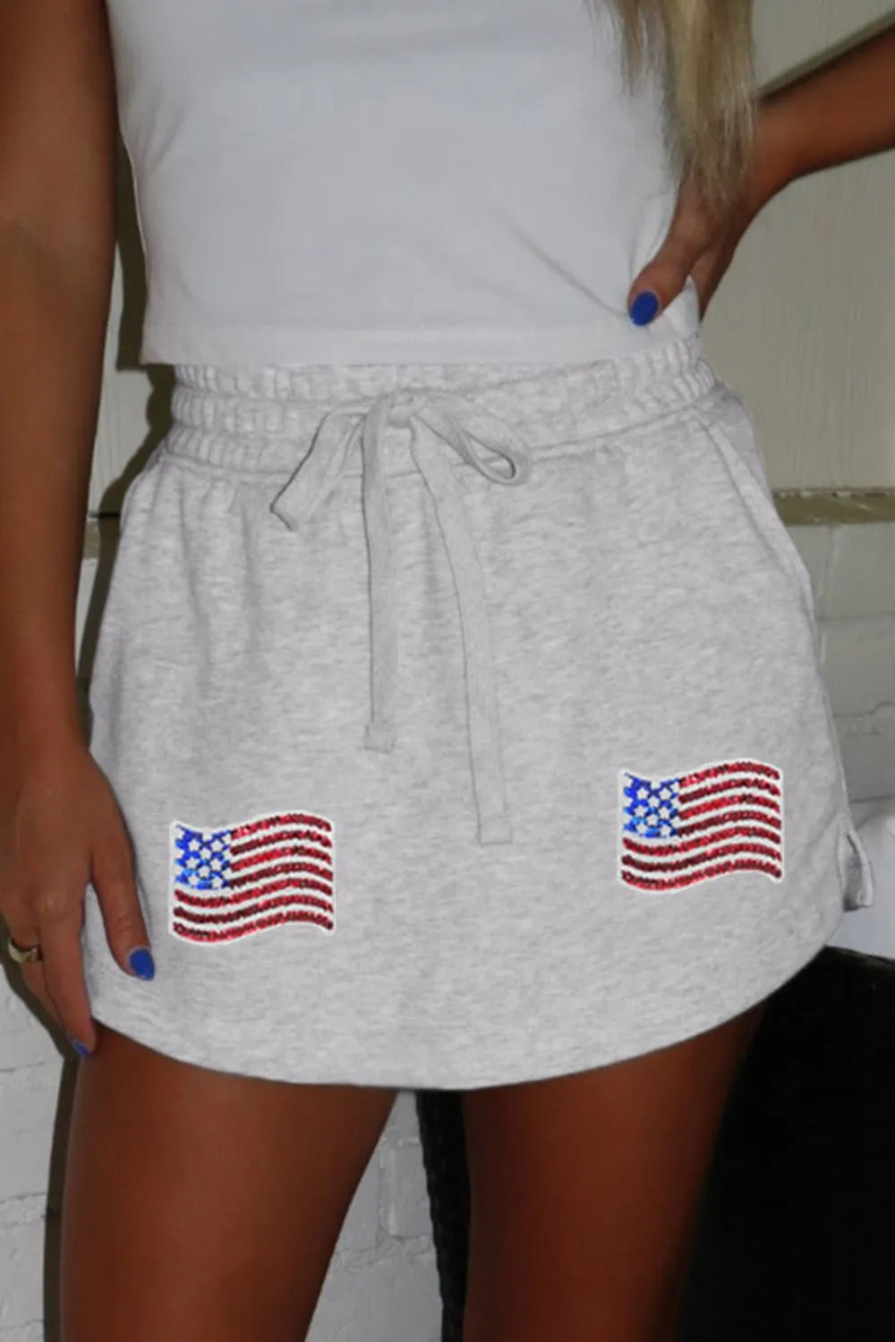 American Flag Embroidered Drawstring Casual Skirt - Premium Skirts from Trendsi - Just $48.99! Shop now at Handbags Specialist Headquarter