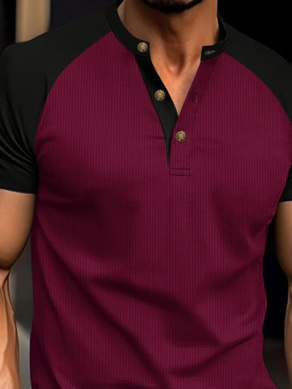 Men's Full Size Waffle-Knit Round Neck Contrast Polo Plus Size - Premium Men's Polo shirt from Trendsi - Just $30.99! Shop now at Handbags Specialist Headquarter