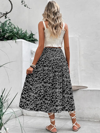 Slit Smocked Printed Skirt - Premium Skirts from Trendsi - Just $32.99! Shop now at Handbags Specialist Headquarter