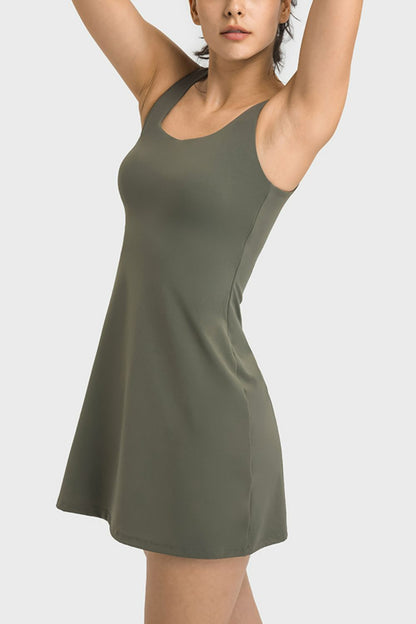 Millennia Square Neck Sports Tank Dress with Full Coverage Bottoms - Premium  from Trendsi - Just $44.99! Shop now at Handbags Specialist Headquarter