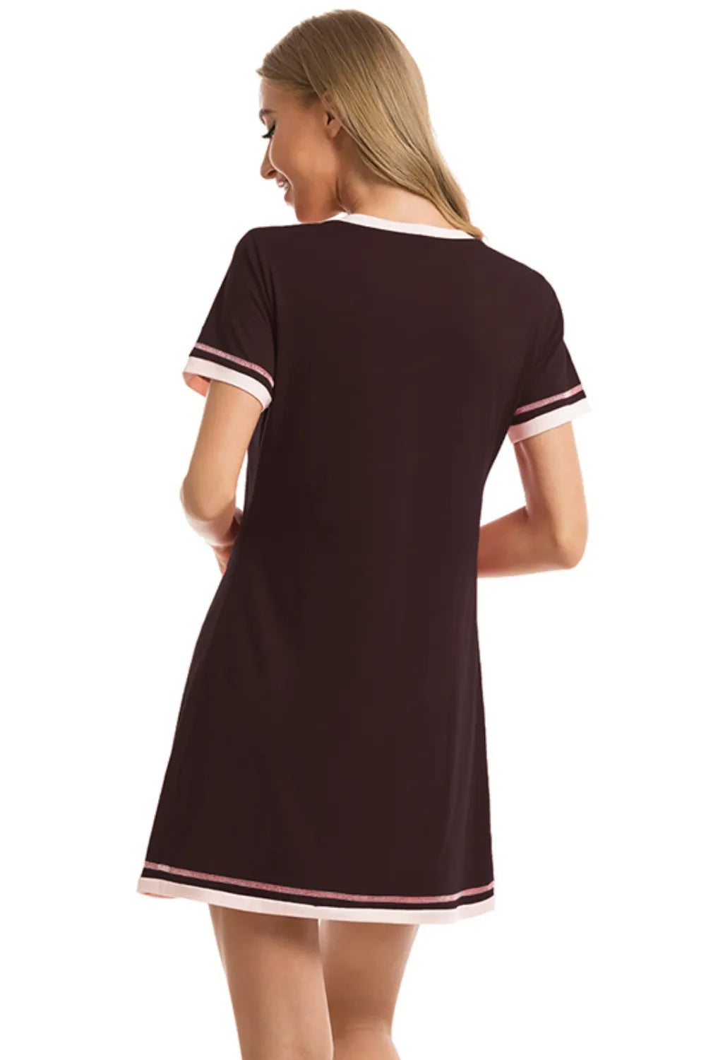 Contrast Trim Short Sleeve Lounge Dress - Premium Sleepwear from Trendsi - Just $26! Shop now at Handbags Specialist Headquarter