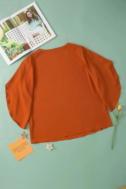 Plus Size V-Neck Petal Sleeve Blouse - Premium Plus Size Shirts from Trendsi - Just $22! Shop now at Handbags Specialist Headquarter