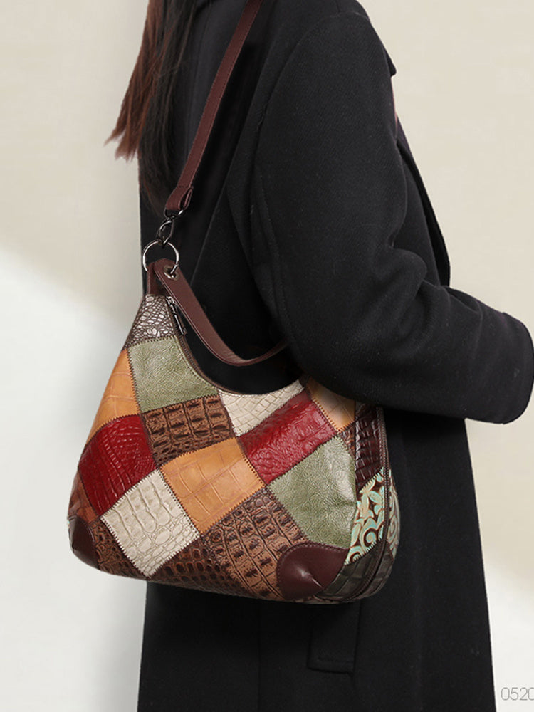 Grandeur Stitch Leather Shoulder Tote Bag