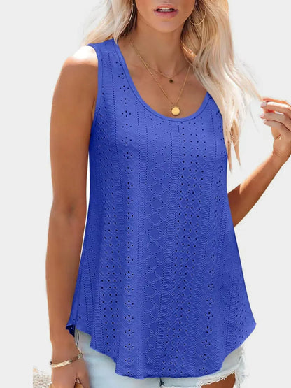 Florira Eyelet Round Neck Tank - Premium Tops from Trendsi - Just $18.22! Shop now at Handbags Specialist Headquarter