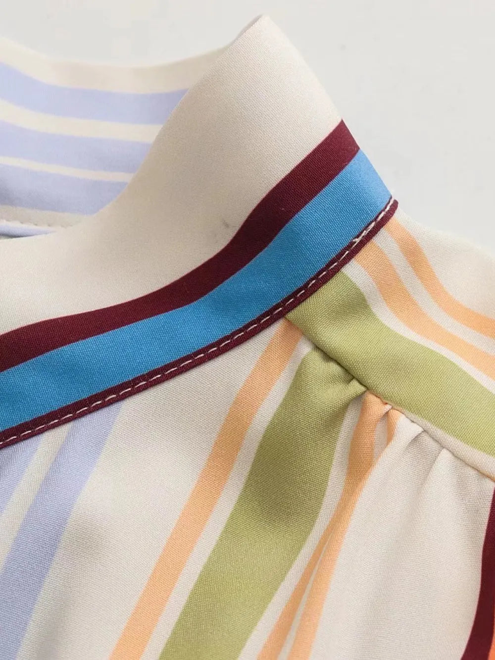 Striped Button Down Lantern Sleeve Shirt - Premium Women's Down Shirt Tops from Trendsi - Just $28! Shop now at Handbags Specialist Headquarter