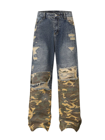 Men's Full Size Distressed Denim Jeans with Camo Patchwork Detailing Plus Size - Premium Women / Jeans & Denim from Trendsi - Just $95.99! Shop now at Handbags Specialist Headquarter