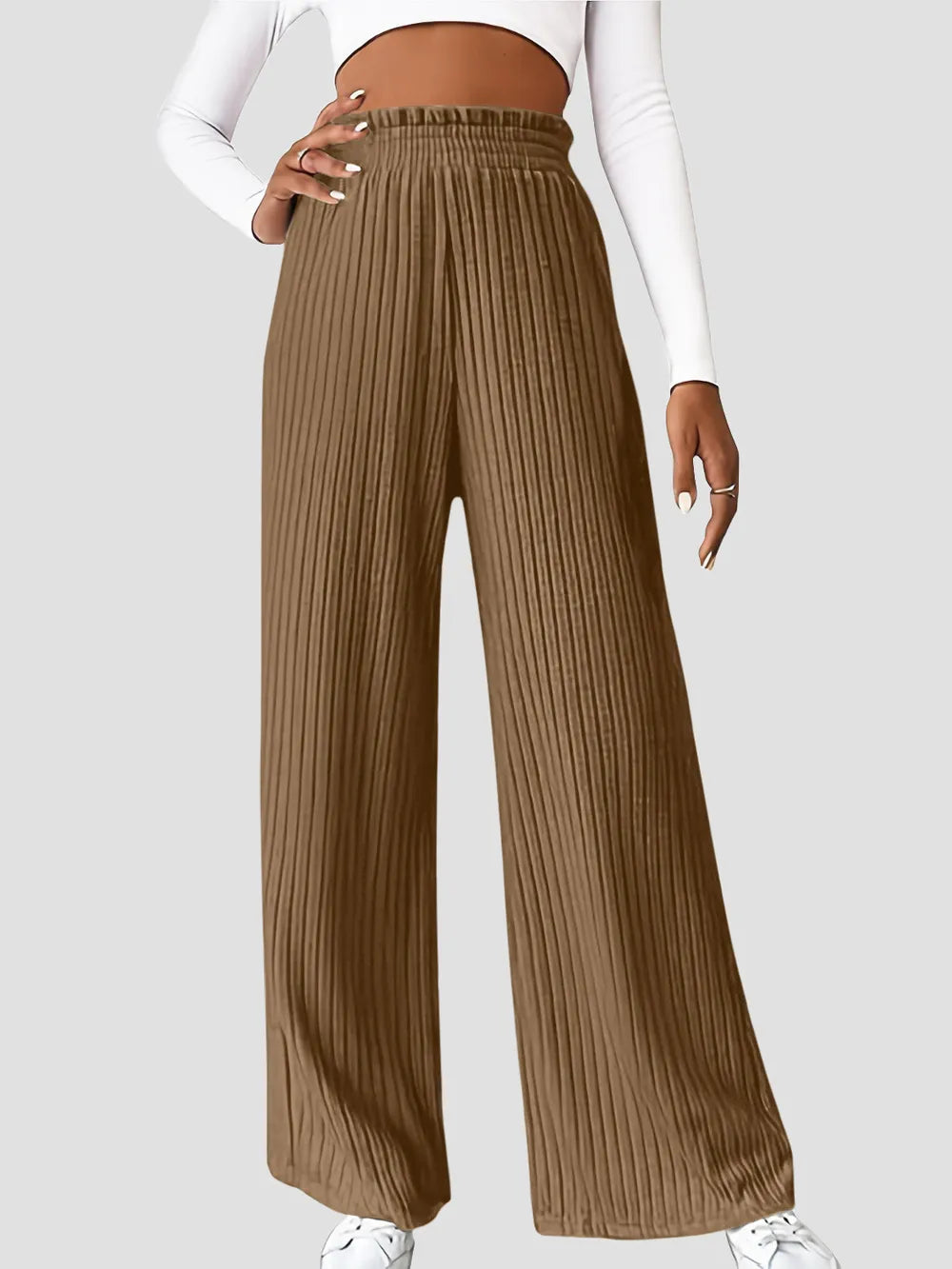 Ribbed High Waist Pants - Premium Women Pants from Trendsi - Just $29.99! Shop now at Handbags Specialist Headquarter