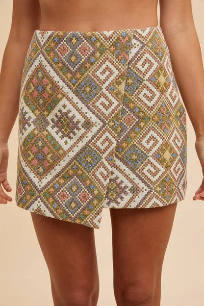 Annie Wear Ethic Woven Jacquard Wrap Mini Skirt - Premium Skirts from Trendsi - Just $40.99! Shop now at Handbags Specialist Headquarter