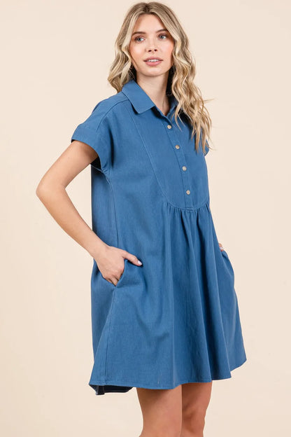 Mittoshop Twill Short Sleeve Collared Mini Dress - Premium Women / Jeans & Denim from Trendsi - Just $59.86! Shop now at Handbags Specialist Headquarter