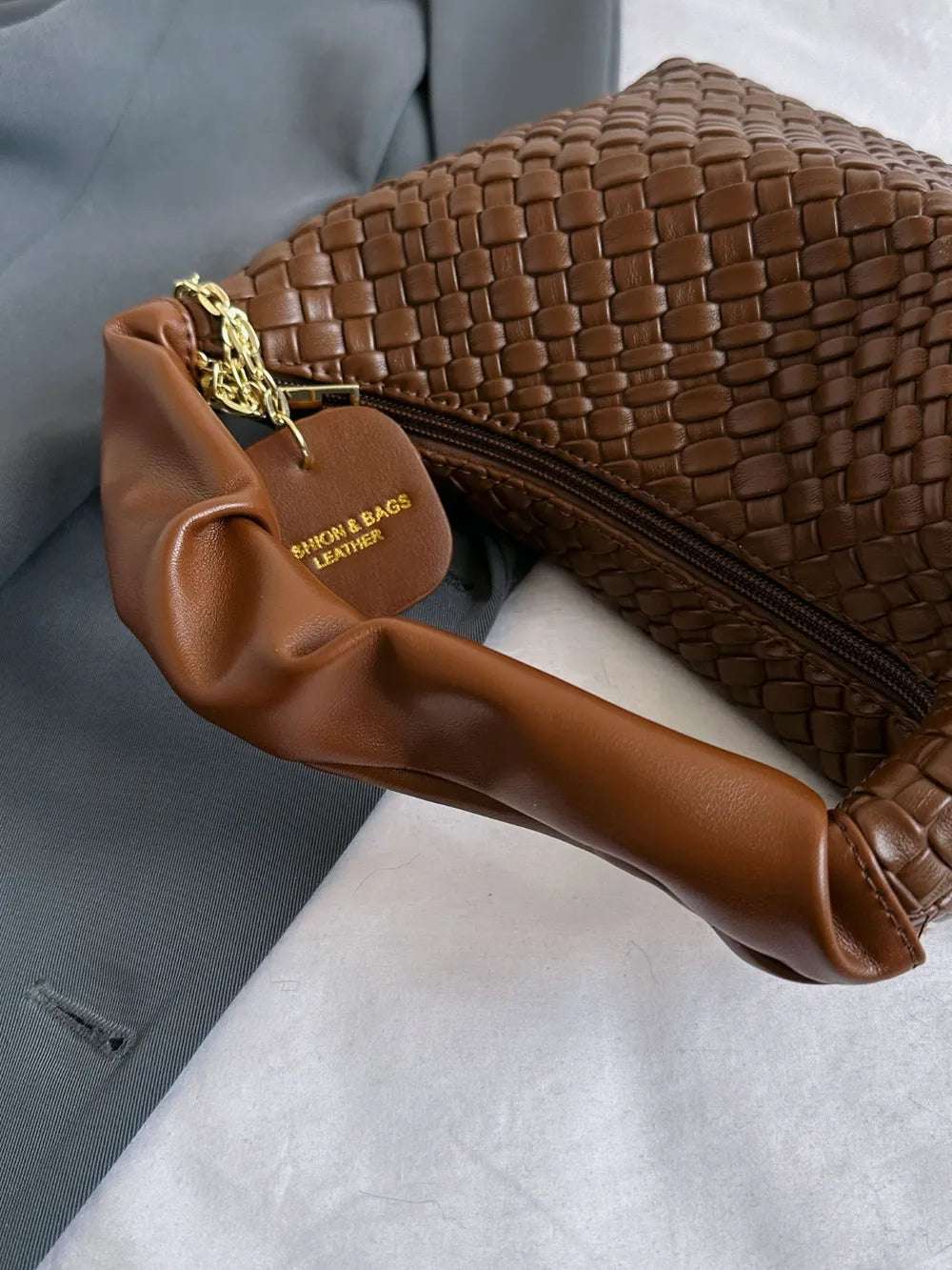 PU Leather Woven Crossbody Bag - Premium Crossbody Bag from Trendsi - Just $27.99! Shop now at Handbags Specialist Headquarter