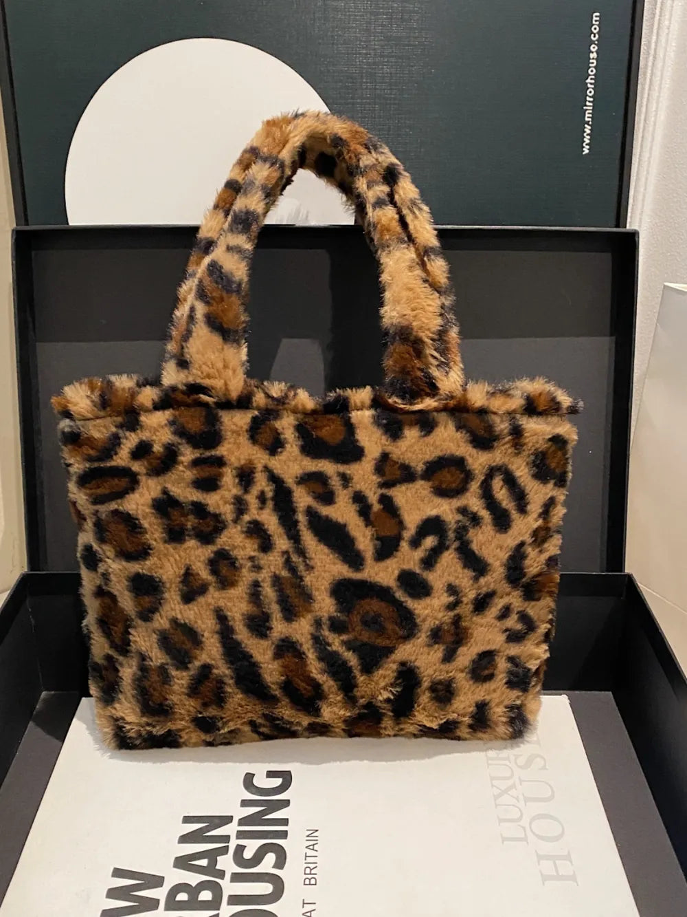 Leopard Fluff Handbag with Zip - Premium handbags from Trendsi - Just $14.99! Shop now at Handbags Specialist Headquarter