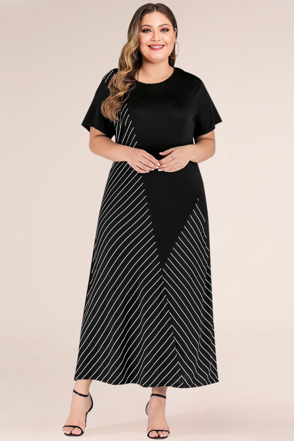 Plus Size Striped Color Block Tee Dress - Premium Dresses from Trendsi - Just $35.99! Shop now at Handbags Specialist Headquarter