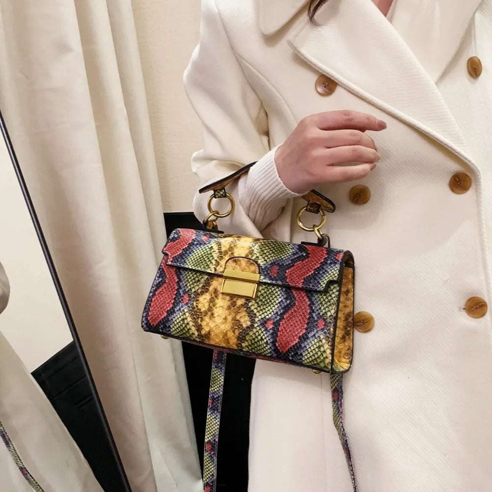 PU Leather Snakeskin Print Crossbody Bag - Premium Crossbody Bag from Trendsi - Just $35.99! Shop now at Handbags Specialist Headquarter