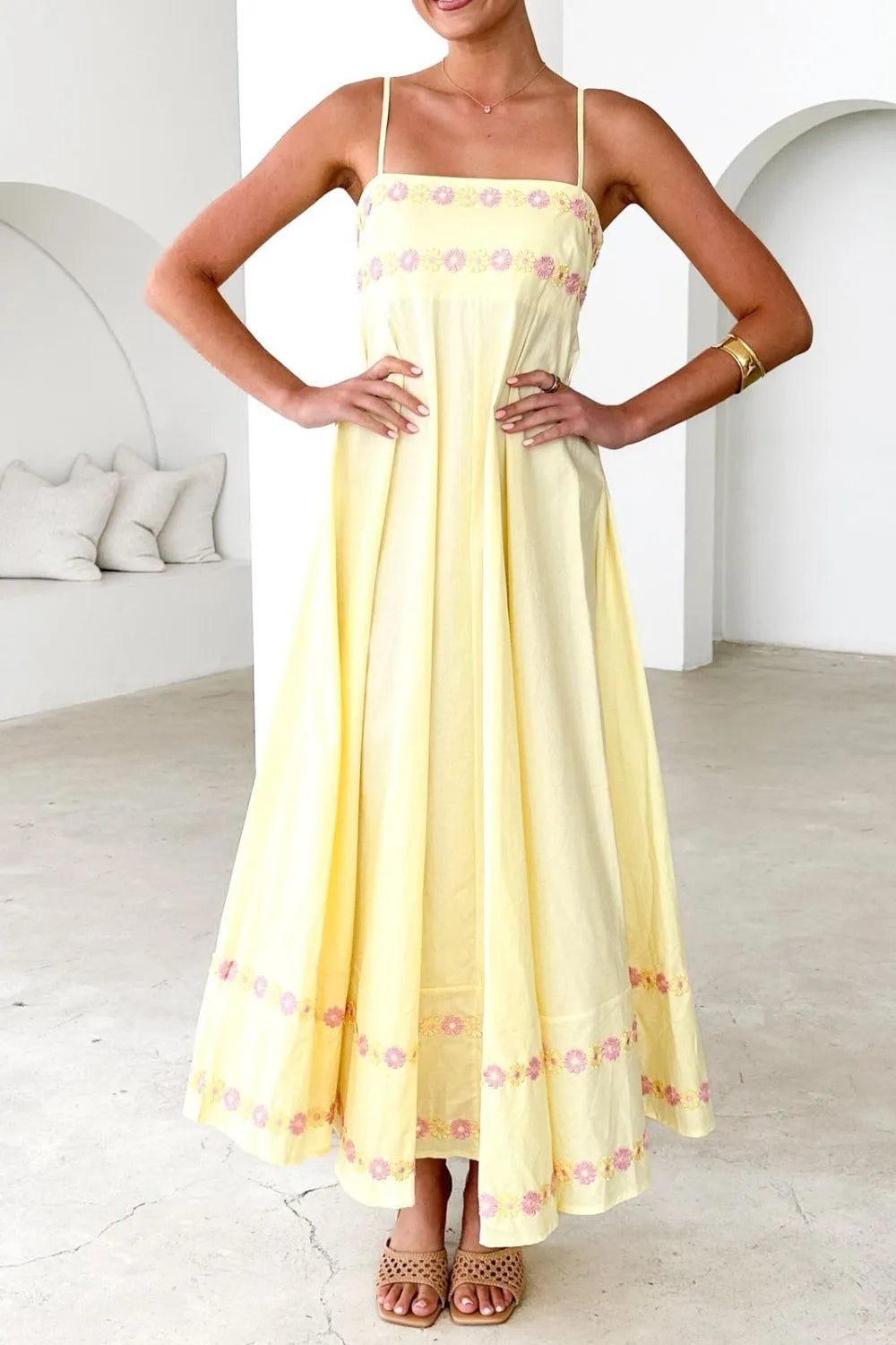 Floral Embroidered Spaghetti Strap Maxi Dress - Premium Maxi Dress from Trendsi - Just $47.99! Shop now at Handbags Specialist Headquarter