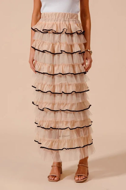 SO ME Layered Ruffled Tulle Maxi Skirt - Premium  from Trendsi - Just $40.99! Shop now at Handbags Specialist Headquarter