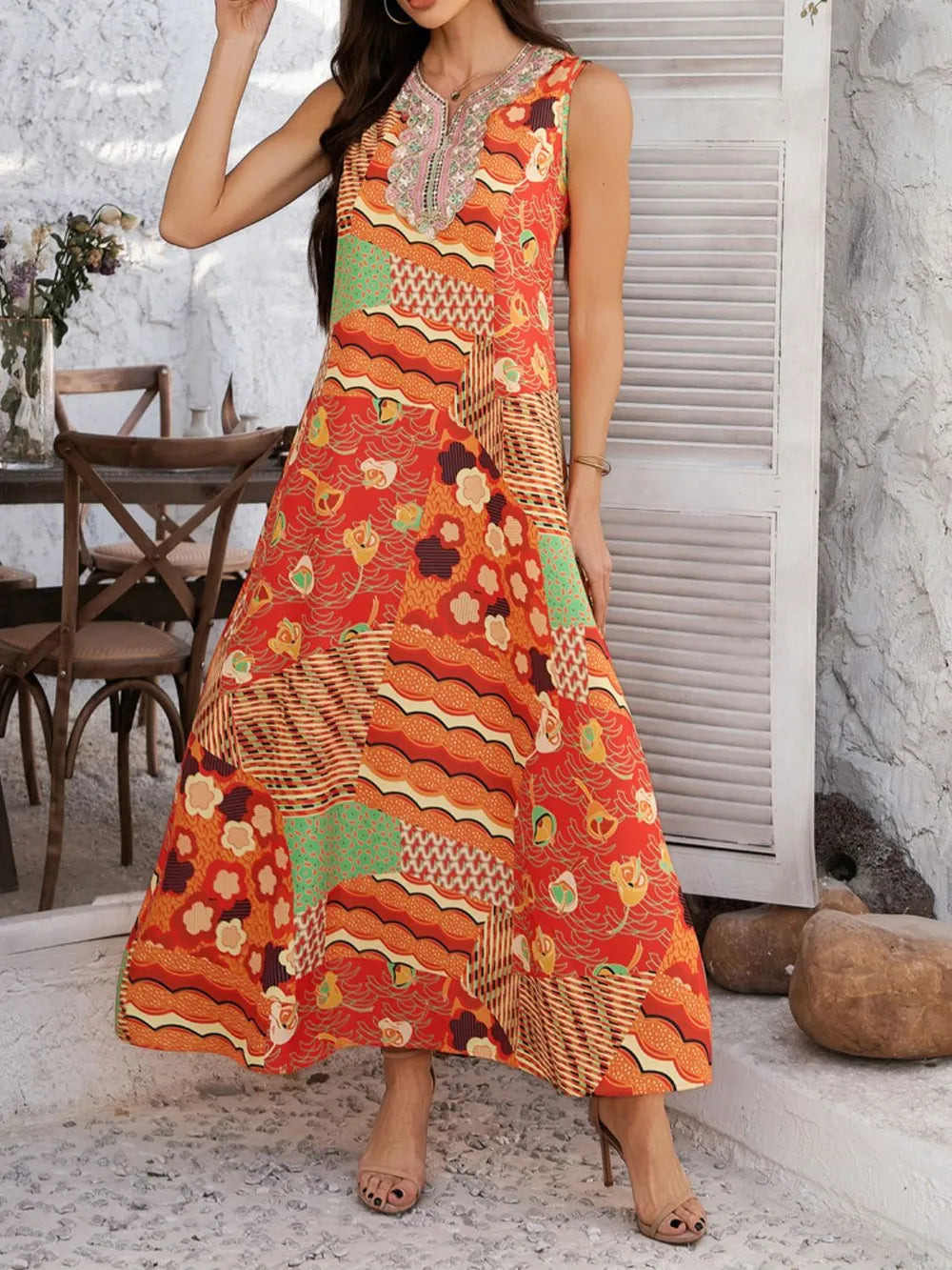 Devine Printed Sleeveless Maxi Dress - Premium Maxi Dress from Trendsi - Just $28.99! Shop now at Handbags Specialist Headquarter