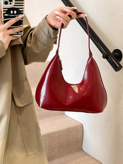 PU Leather Moon Shape Shoulder Bag - Premium Tote Bag from Trendsi - Just $39.99! Shop now at Handbags Specialist Headquarter