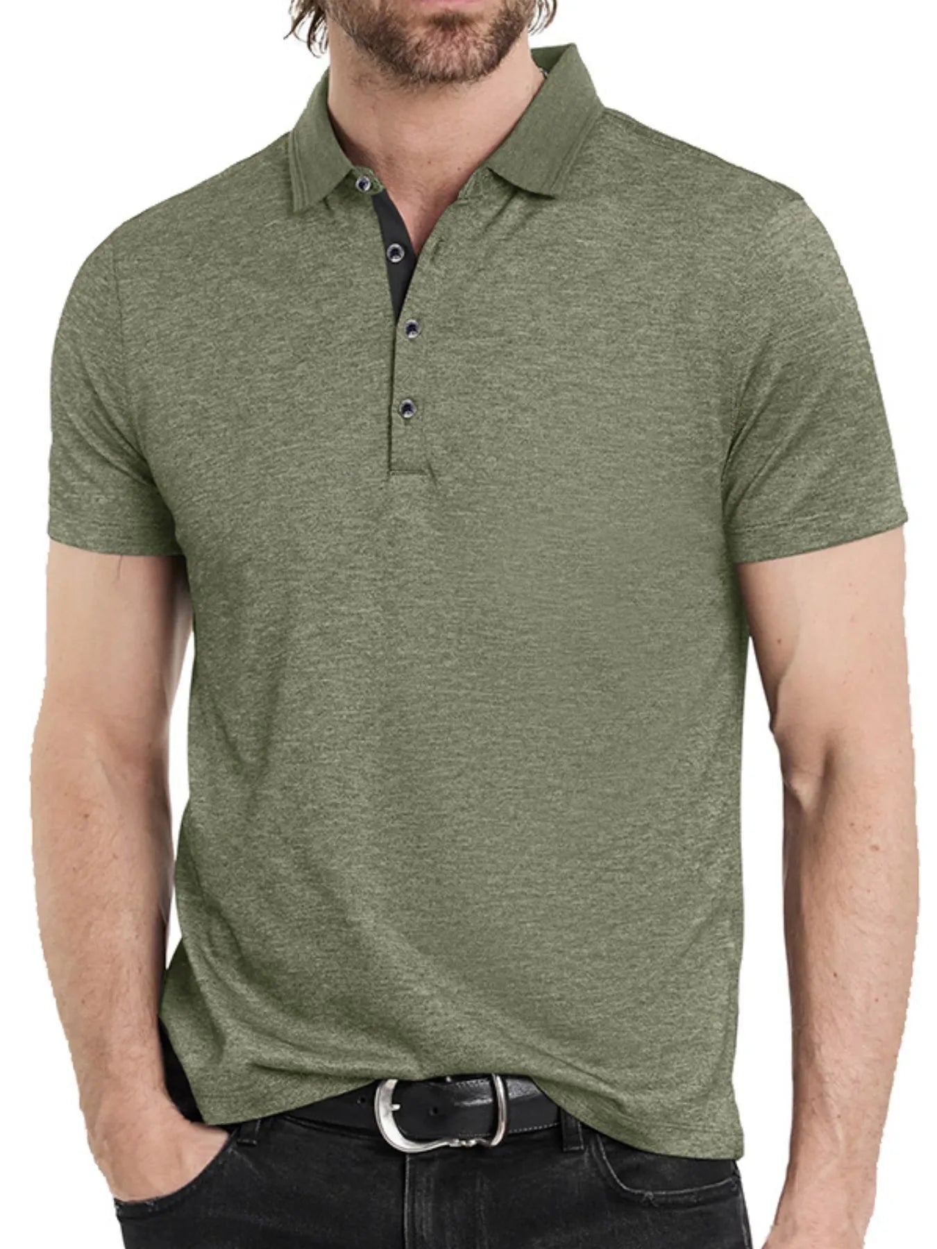 Men's Classic Heathered Short Sleeve Polo Shirt - Premium Men's Polo shirt from Trendsi - Just $39.96! Shop now at Handbags Specialist Headquarter