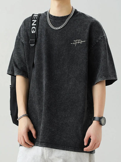 Men's Plus Size Round Neck Letter Graphic T-Shirt - Premium Men's T-Shirt from Trendsi - Just $27.99! Shop now at Handbags Specialist Headquarter