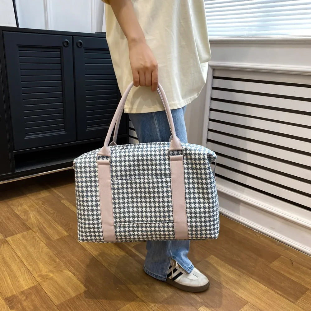 Houndstooth Canvas Travel Bag - Premium travel-bag from Trendsi - Just $44.99! Shop now at Handbags Specialist Headquarter